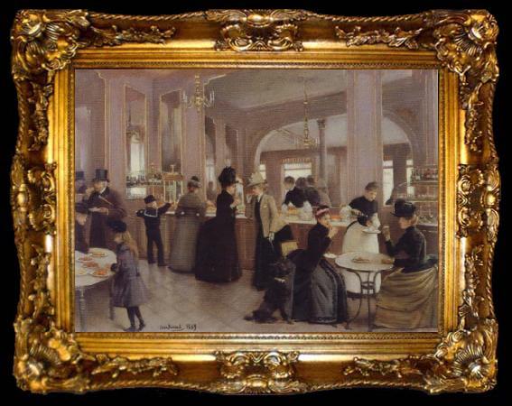 framed  Jean Beraud the Patisserie Gloppe on the Champs-Elysees, ta009-2